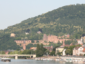 Heidelberger Schloss mit blühenden Edelkastanien